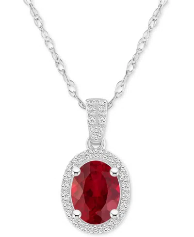 MACY'S LAB-CREATED RUBY (1-1/4 CT. T.W.) & LAB-CREATED WHITE SAPPHIRE (1/6 CT. T.W.) OVAL HALO 18" PENDANT 