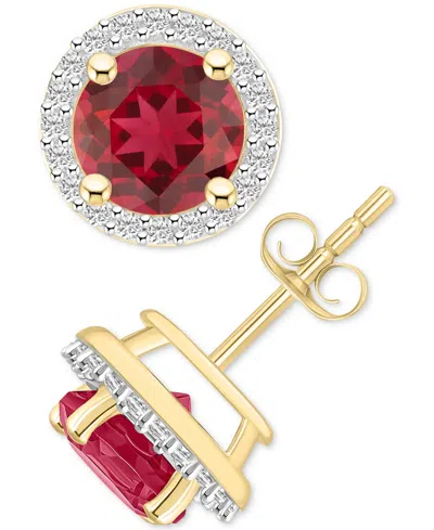 MACY'S LAB-CREATED RUBY (2 CT. T.W.) & LAB-CREATED WHITE SAPPHIRE (1/5 CT. T.W.) HALO STUD EARRINGS IN 10K 