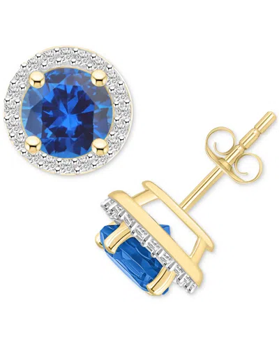 MACY'S LAB-CREATED RUBY (2 CT. T.W.) & LAB-CREATED WHITE SAPPHIRE (1/5 CT. T.W.) HALO STUD EARRINGS IN 10K 