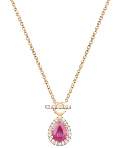 MACY'S EMERALD (1 CT. T.W.) & DIAMOND (1/4 CT. T.W.) PEAR HALO TOGGLE 18" PENDANT NECKLACE IN 14K GOLD (ALS