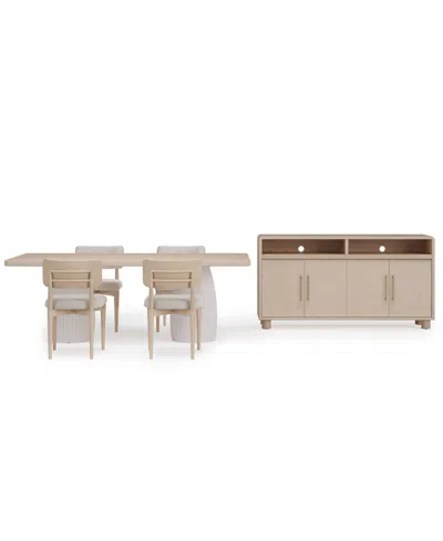 MACY'S LUNARE 5-PC. DINING SET (RECTANGULAR TABLE & 4 CURVED CHAIRS)