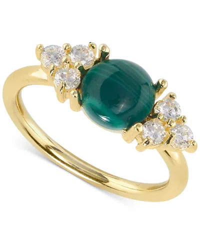 MACY'S MALACHITE & CUBIC ZIRCONIA CLUSTER RING IN 14K GOLD-PLATED STERLING SILVER