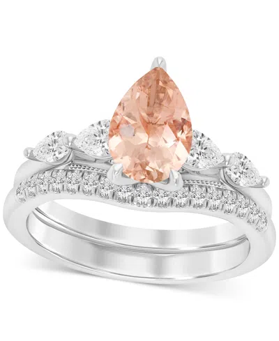 MACY'S MORGANITE (1-5/8 CT. T.W.) & DIAMOND (5/8 CT. T.W.) PEAR BRIDAL SET IN 14K WHITE GOLD