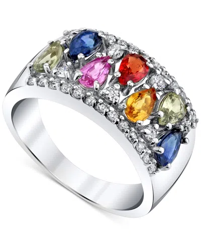 MACY'S MULTI-SAPPHIRE (2-1/10 CT. T.W.) & DIAMOND (3/8 CT. T.W.) WIDE RING IN 14K WHITE GOLD
