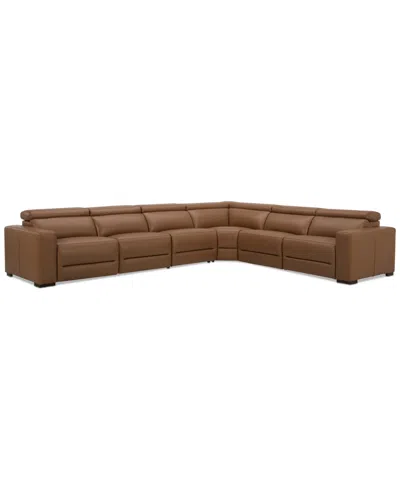 MACY'S NEVIO 157" 6-PC. LEATHER SECTIONAL WITH 3 POWER RECLINERS AND HEADRESTS, CREATED FOR MACY'S