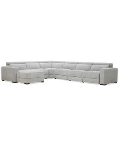 MACY'S NEVIO 6-PC. FABRIC POWER HEADREST SECTIONAL WITH 1 POWER MOTION CHAIR