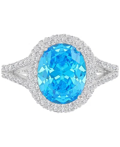 MACY'S PINK & WHITE CUBIC ZIRCONIA OVAL HALO SPLIT SHANK RING IN STERLING SILVER (ALSO AVAILABLE IN BLUE)