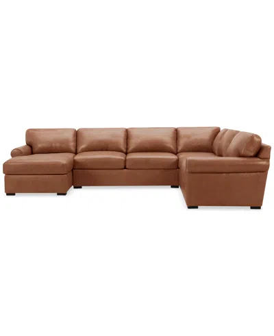 MACY'S RADLEY ROLL ARM 139" 5-PC. LEATHER SQUARE CORNER CHAISE SECTIONAL, EXCLUSIVELY AT MACY'S