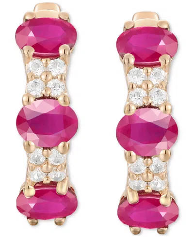 MACY'S RUBY (1-1/3 CT. T.W.) & DIAMOND (1/6 CT. T.W.) OVAL SMALL HOOP EARRINGS 14K GOLD, 0.5" (ALSO AVAILAB