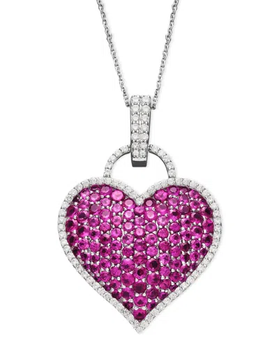 MACY'S RUBY (6-1/2 CT. T.W.) AND DIAMOND (1/2 CT. T.W.) PAVE HEART PENDANT IN 14K WHITE GOLD