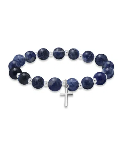 MACY'S SILVER-PLATED BEADED CROSS CHARM STRETCH BRACELET