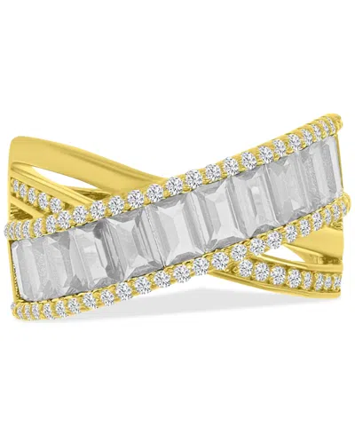 MACY'S SIMULATED EMERALD NANO & CUBIC ZIRCONIA CROSSOVER STATEMENT RING IN 14K GOLD-PLATED STERLING SILVER 