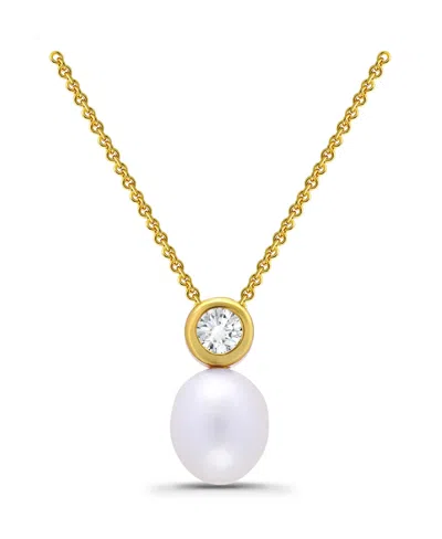 MACY'S TEARDROP FRESHWATER CULTURED PEARL ROUND CUBIC ZIRCONIA BEZEL NECKLACE
