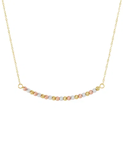 MACY'S TEXTURED BEAD CURVED BAR 17" COLLAR NECKLACE IN 14K TRICOLOR GOLD