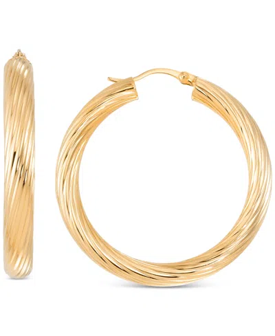 MACY'S TEXTURED MEDIUM HOOP EARRINGS IN 14K GOLD-PLATED STERLING SILVER, 1.57"