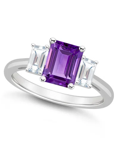 MACY'S WOMEN'S AMETHYST (1-3/5 CT.T.W.) AND WHITE TOPAZ (3/4 CT.T.W.) 3-STONE RING IN STERLING SILVER