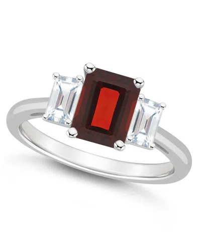 MACY'S WOMEN'S GARNET (1-9/10 CT.T.W.) AND WHITE TOPAZ (3/4 CT.T.W.) 3-STONE RING IN STERLING SILVER