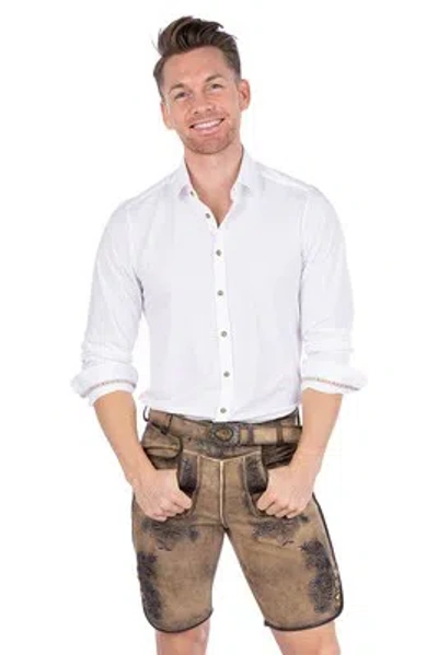 MADDOX LEDERHOSE HERREN KURZ BUCHNER BEIGE ANTIK/BLAU ZIEGENVELOURS LATZ STICK 44-64