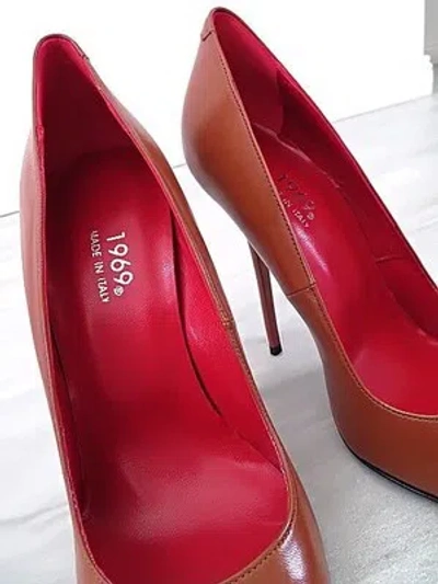 MADE IN ITALY 1969 MADE IN ITALY ALL LEATHER HIGH HEELS R37 ANOUK STYLE STILETTO PUMPS BROWN