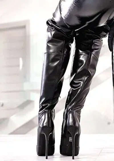 MADE IN ITALY 1969 MADE IN ITALY STILETTO HIGH HEELS LEATHER OVERKNEE PIGALLE BOOTS BLACK 38