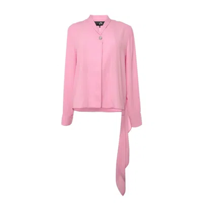 MADEBYZA WOMEN'S PINK DRAPED COLLAR SHIRT WITH EXTENDED CUFF TIES