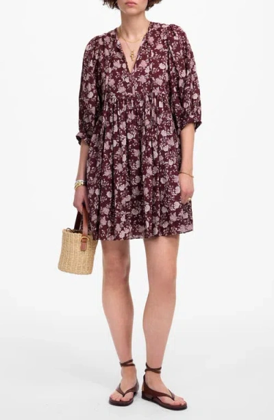 MADEWELL MADEWELL FLORAL SPLIT NECK PUFF SLEEVE MINIDRESS