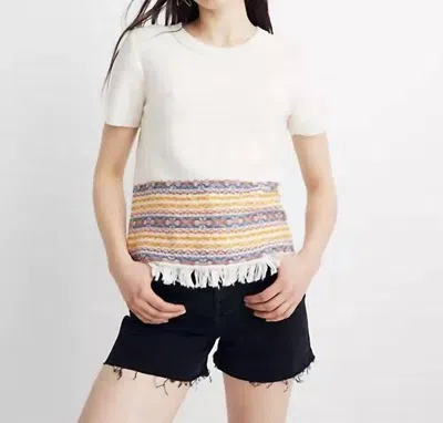 MADEWELL FRINGED SHORT SLEEVE SWEATER IN BEIGE
