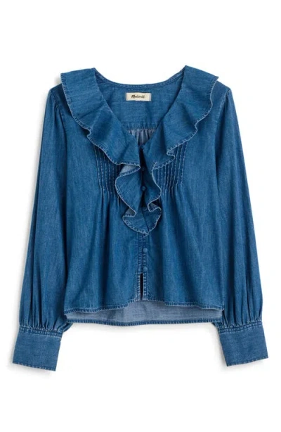 MADEWELL MADEWELL RUFFLE PINTUCK LONG SLEEVE DENIM TOP