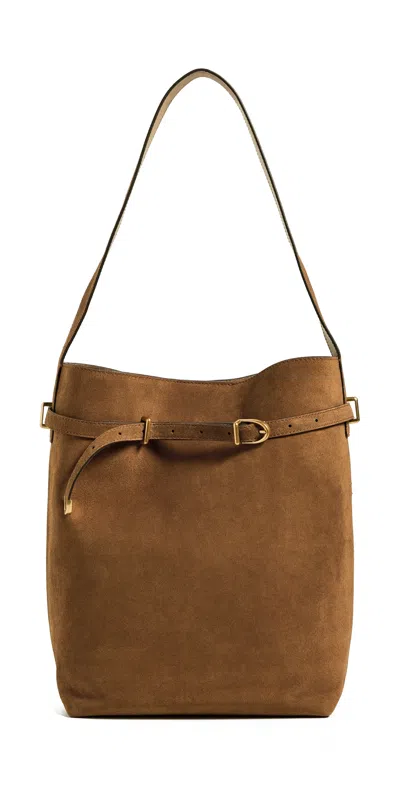 MADEWELL THE ESSENTIAL BELTED BUCKET TOTE IN SUEDE DRIED ACORN