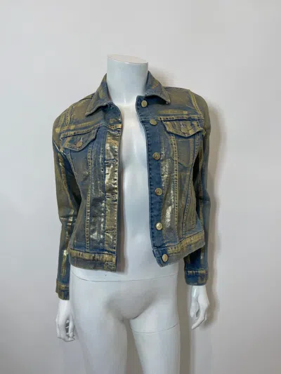 MADISON MAISON MADISON MAISON METALLIC COATED DENIM JACKET IN GOLD/LT DENIM SIZE S