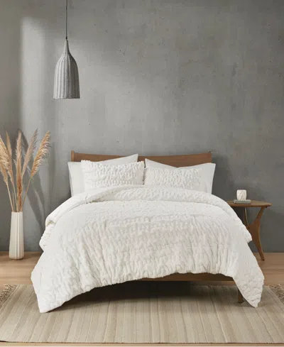MADISON PARK BLAIR RUCHED 3-PC. FAUX FUR COMFORTER SET, FULL/QUEEN
