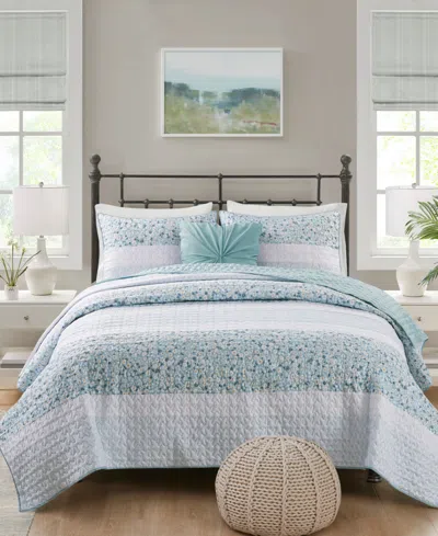 MADISON PARK CARALIE SEERSUCKER 4 PIECE QUILT SET, KING/CALIFORNIA KING