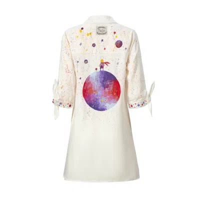 MADLEN WOMEN'S WHITE LITTLE PRINCE HAND PAINTED DRESS