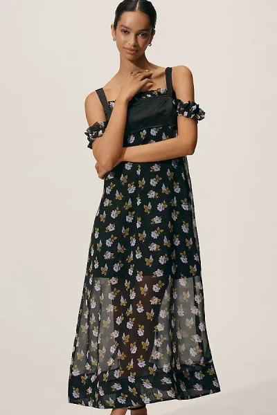 MAEVE SQUARE-NECK SHEER FLORAL MIDI DRESS