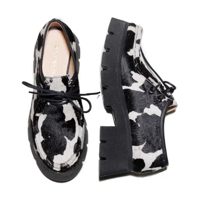 MAFALDA WOMEN'S BLACK / WHITE NAOMI COW PRINT CHUNKY LOAFER