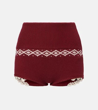 MAGDA BUTRYM LACE-TRIMMED WOOL JACQUARD SHORTS