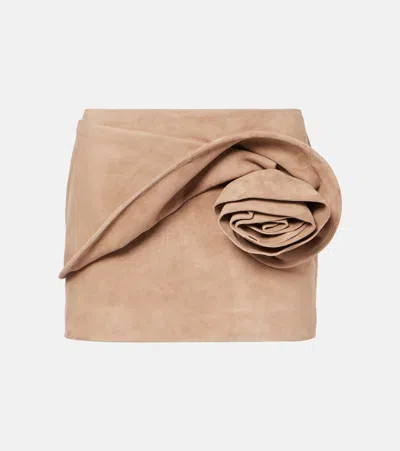MAGDA BUTRYM FLORAL-APPLIQUÉ SUEDE MINISKIRT