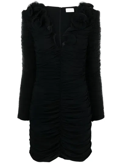 MAGDA BUTRYM FLOWER DECOLTE LONG-SLEEVE MINIDRESS