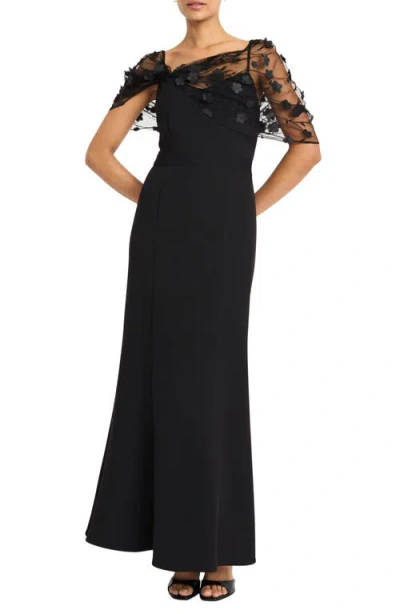 MAGGY LONDON MAGGY LONDON FLORAL APPLIQUÉ CONVERTIBLE SLEEVE GOWN