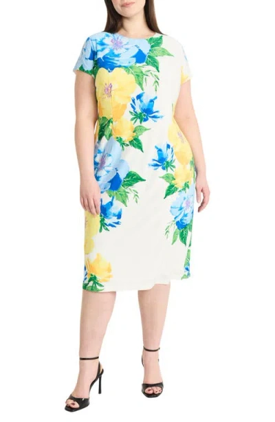 MAGGY LONDON MAGGY LONDON FLORAL SHORT SLEEVE MATTE JERSEY MIDI DRESS