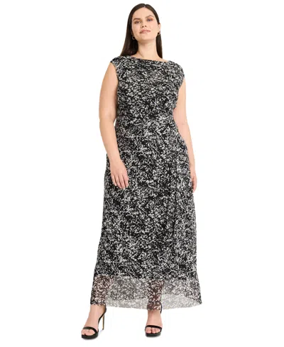 MAGGY LONDON PLUS SIZE ABSTRACT-PRINT SIDE-DRAPED DRESS