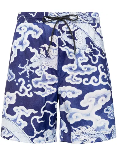 MAHARISHI CLOUD DRAGON-PRINT SWIM SHORTS