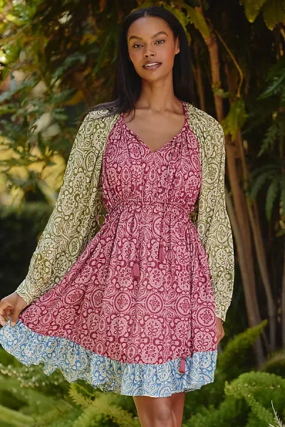 MAHILA LONG-SLEEVE TIE-FRONT MINI DRESS