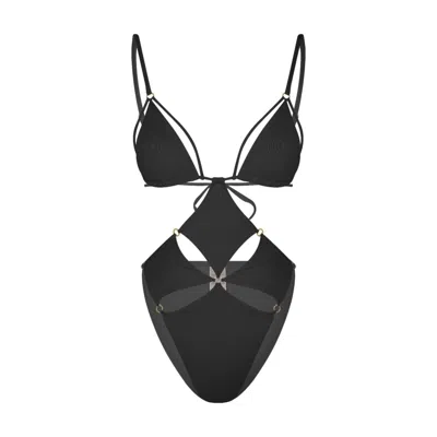 MAHOGANY COAST SWIM WOMEN'S FLIRT DIAMOND CUT-OUT SWIMSUIT IN BLACK