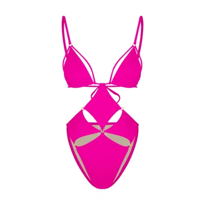 MAHOGANY COAST SWIM WOMEN'S FLIRT DIAMOND CUT-OUT SWIMSUIT IN LIPSTICK PINK