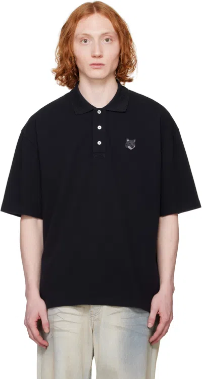 MAISON KITSUNÉ BLACK BOLD FOX HEAD PATCH OVERSIZE POLO