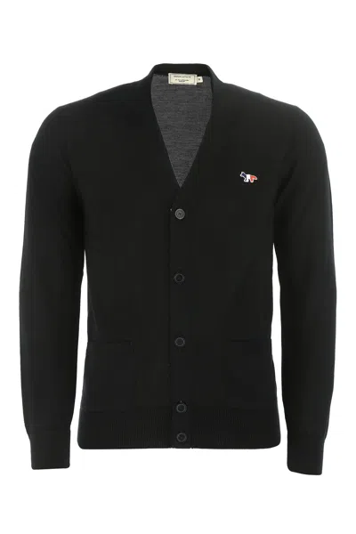 MAISON KITSUNÉ BLACK WOOL CARDIGAN