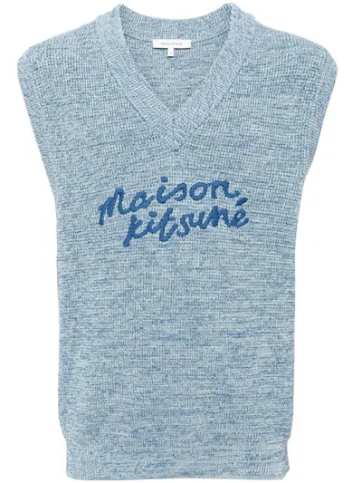 MAISON KITSUNÉ EMBROIDERED-LOGO V-NECK COTTON VEST