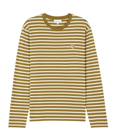 MAISON KITSUNÉ MAISON KITSUNÉ FOX HEAD PATCH STRIPED T-SHIRT