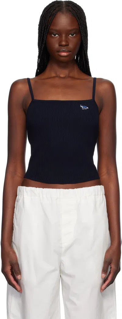 MAISON KITSUNÉ NAVY BABY FOX PATCH FINE RIB CROPPED CAMISOLE